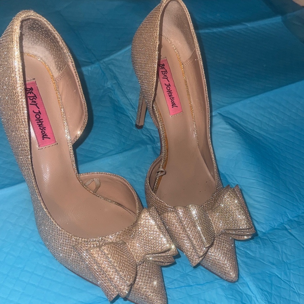 Betsey Johnson Gold Heels with Bow